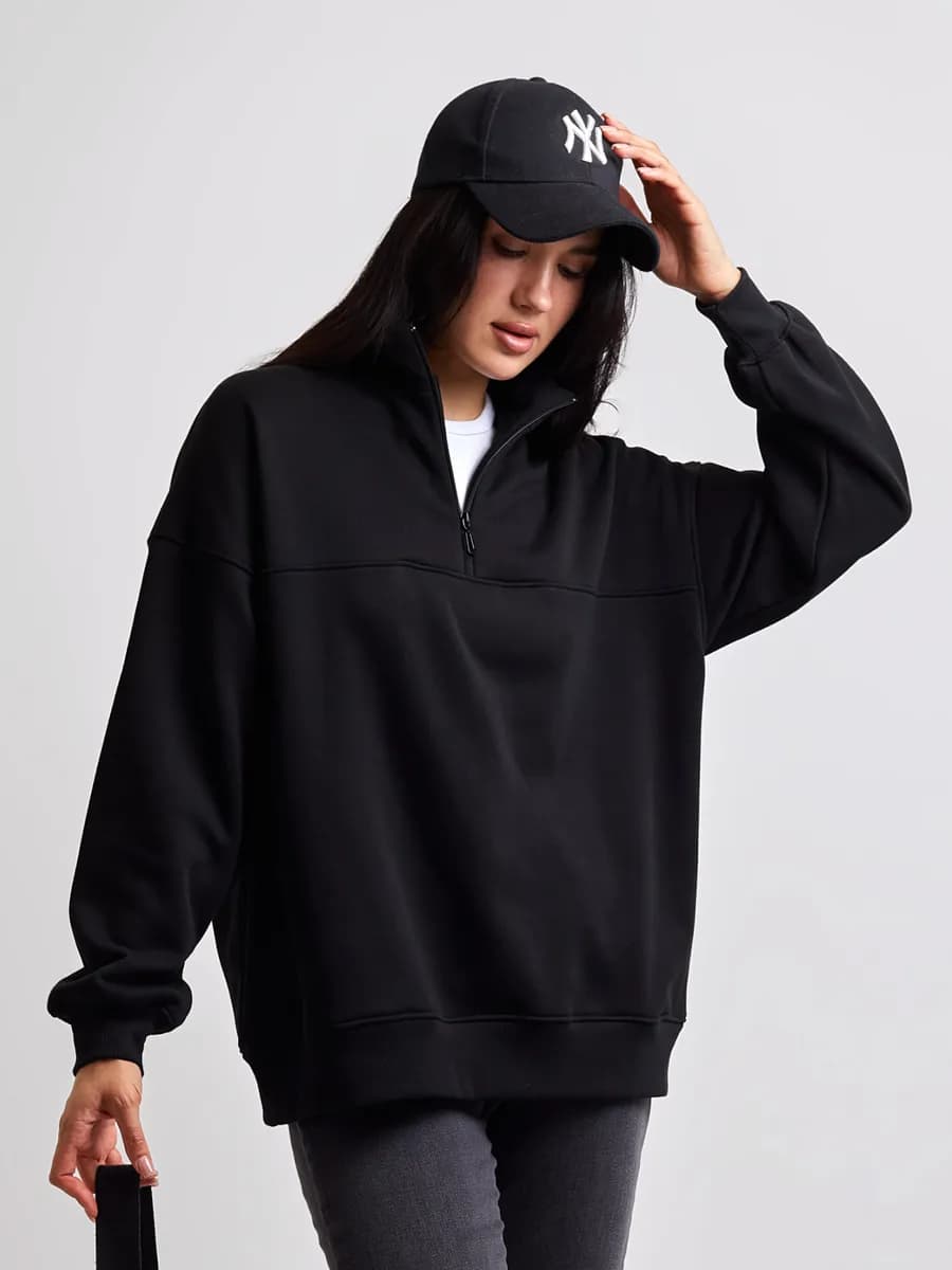 Свитшот оверсайз утепленный на молнии с начесом и воротником - фото 1