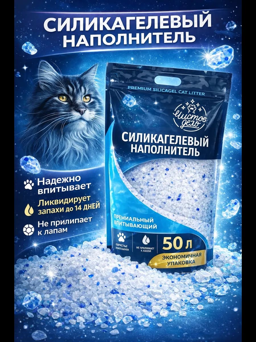 Наполнитель силикагелевый для кошачьего туалета лотка 50 л