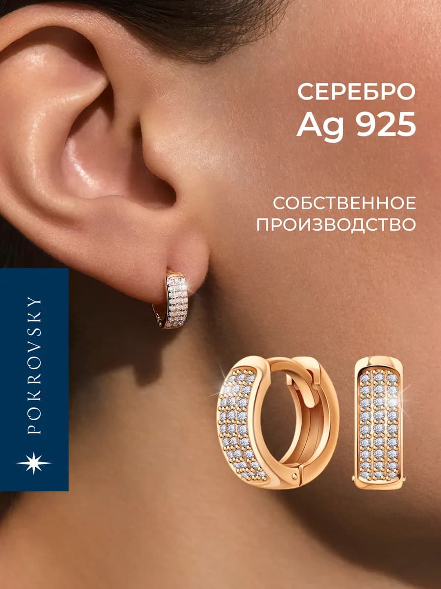 Серьги кольца серебро 925 с позолотой