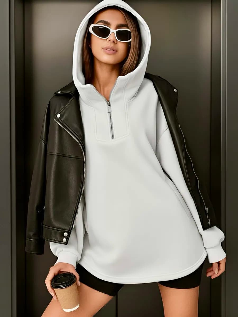 Худи оверсайз с капюшоном свитшот теплое полузамок