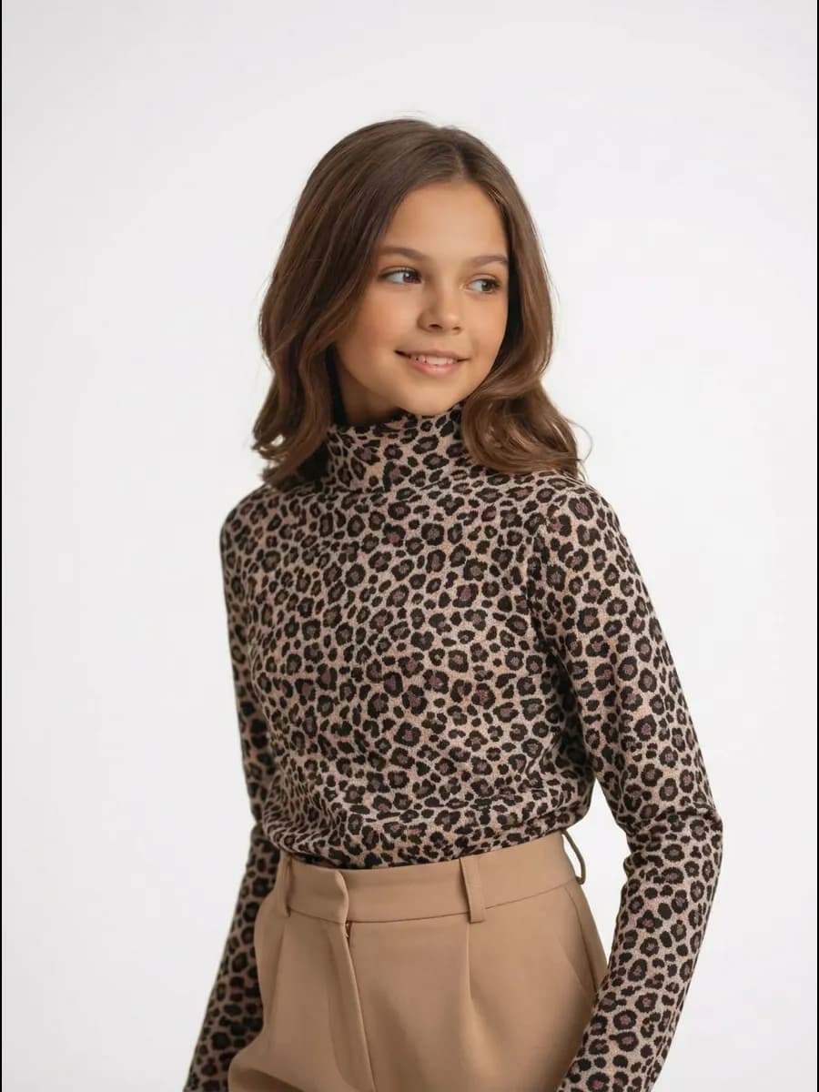 Водолазка для девочки леопардовая на новый год