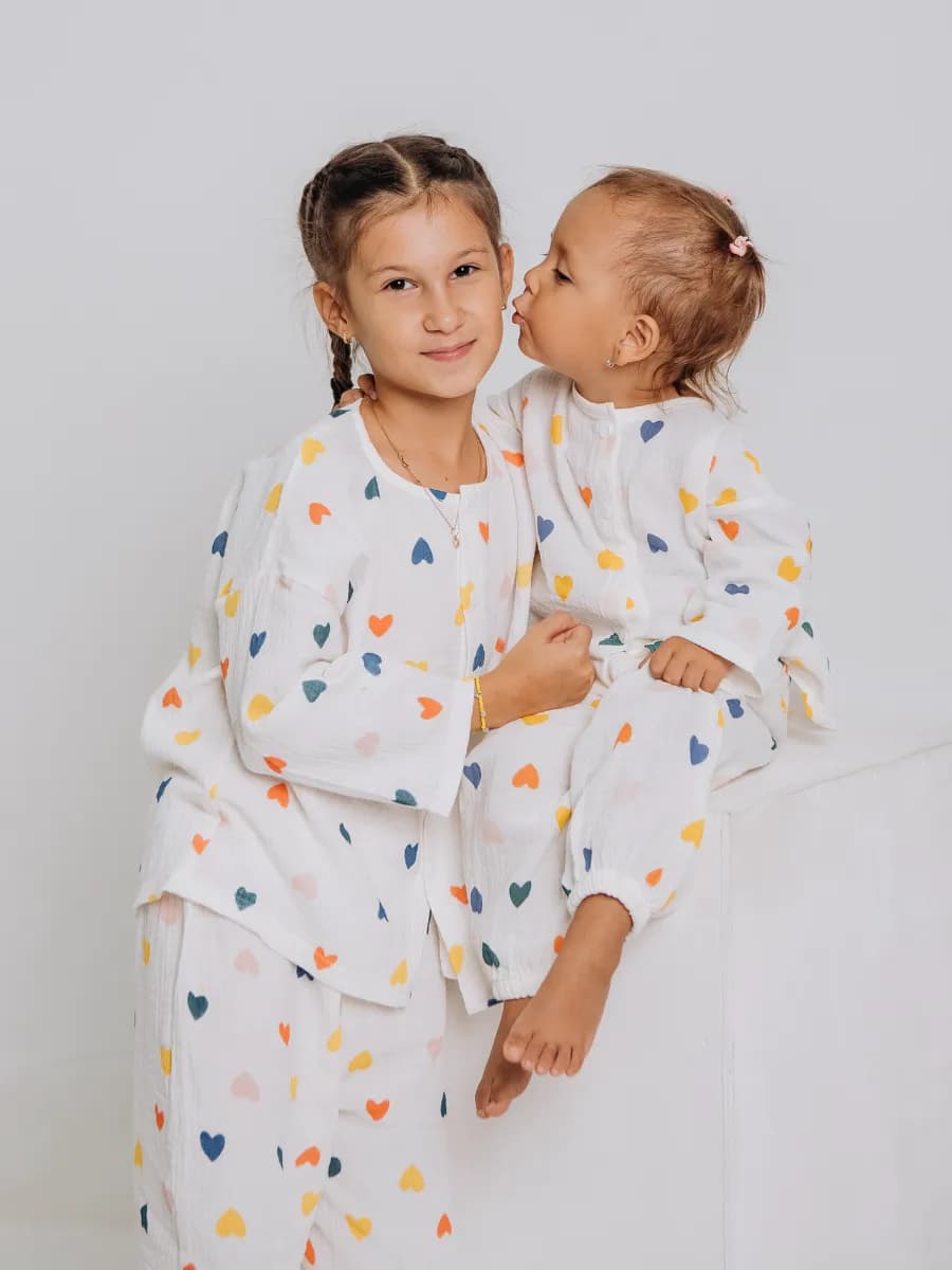 Детская муслиновая пижама с сердечками - фото 1