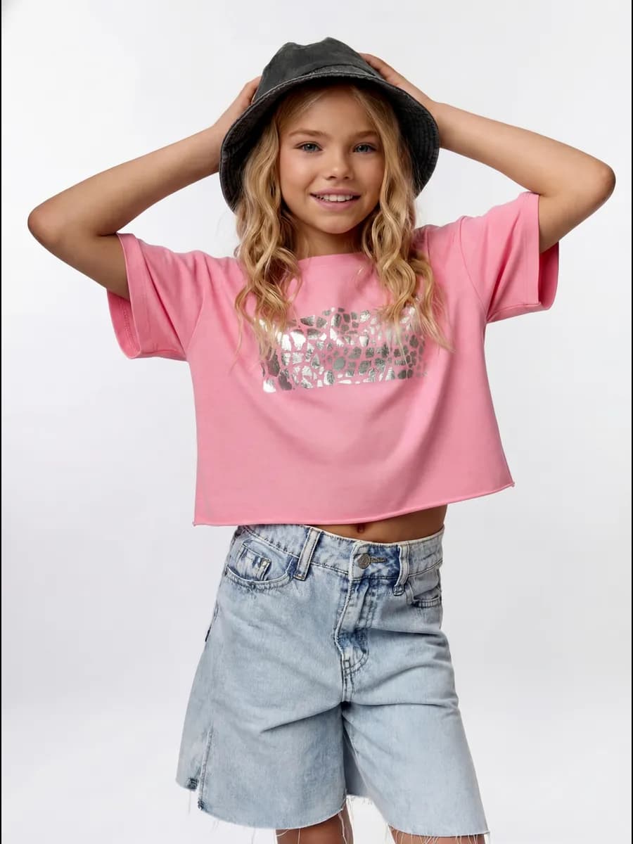 Футболка детская оверсайз укороченная с принтом