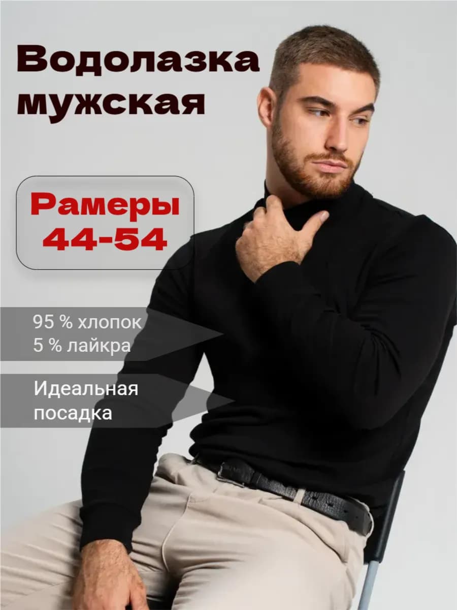 Водолазка мужская теплая с горлом, бадлон
