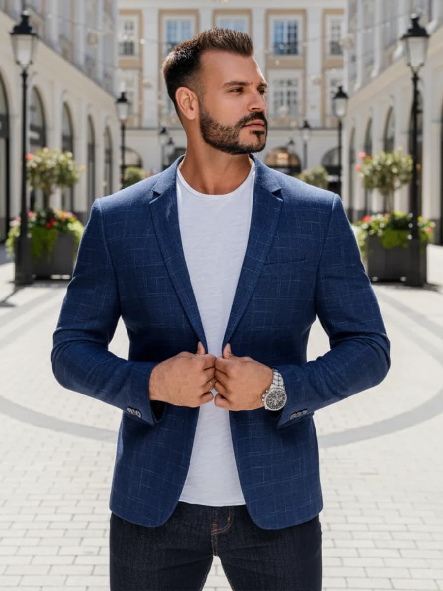 Пиджак классический приталенный повседневный под джинсы - фото 1