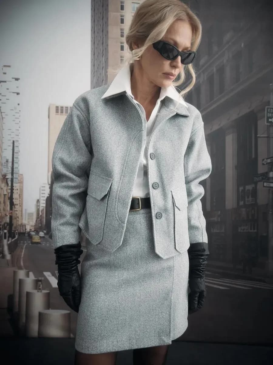 Модный костюм двойка с юбкой и пиджаком