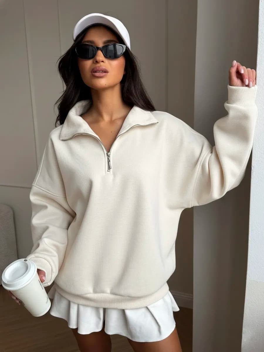 Свитшот оверсайз с начесом на молнии с высоким воротником