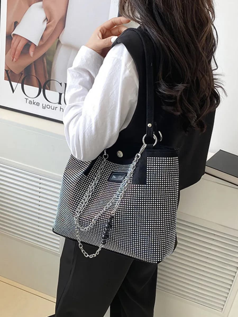 Сумка тканевая со стразами шоппер