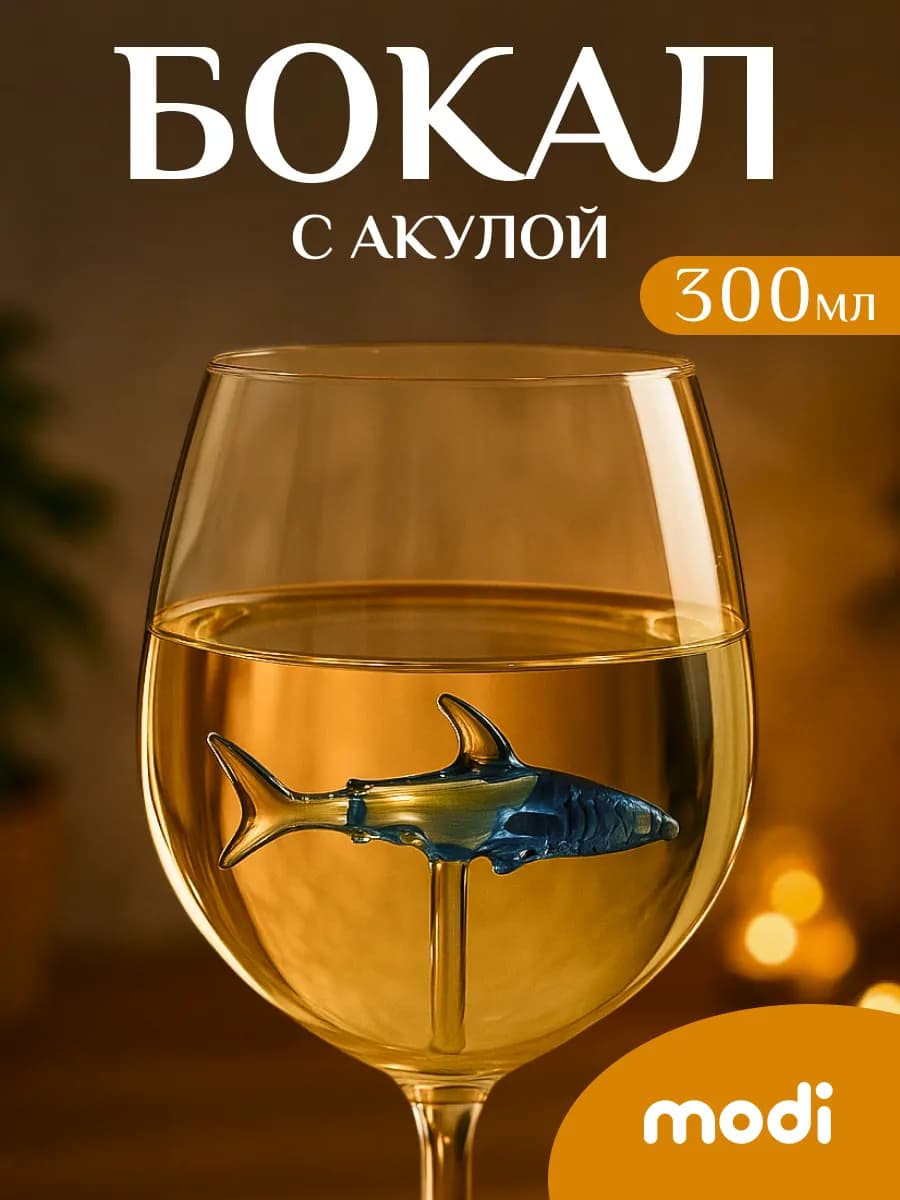 Бокал для вина и коктейлей с фигуркой акулы подарочный