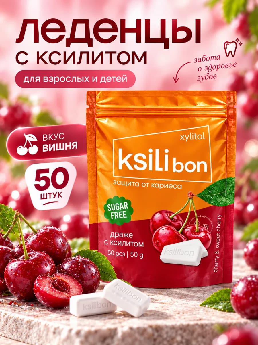 Леденцы без сахара, с ксилитом, черешня, 50 шт