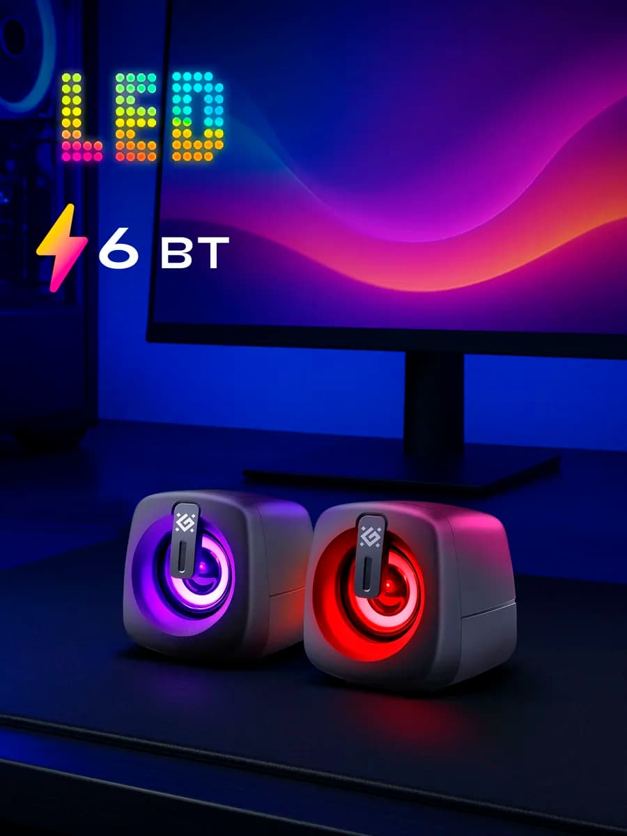 Колонки для компьютера J1 6 Вт подсветка питание USB