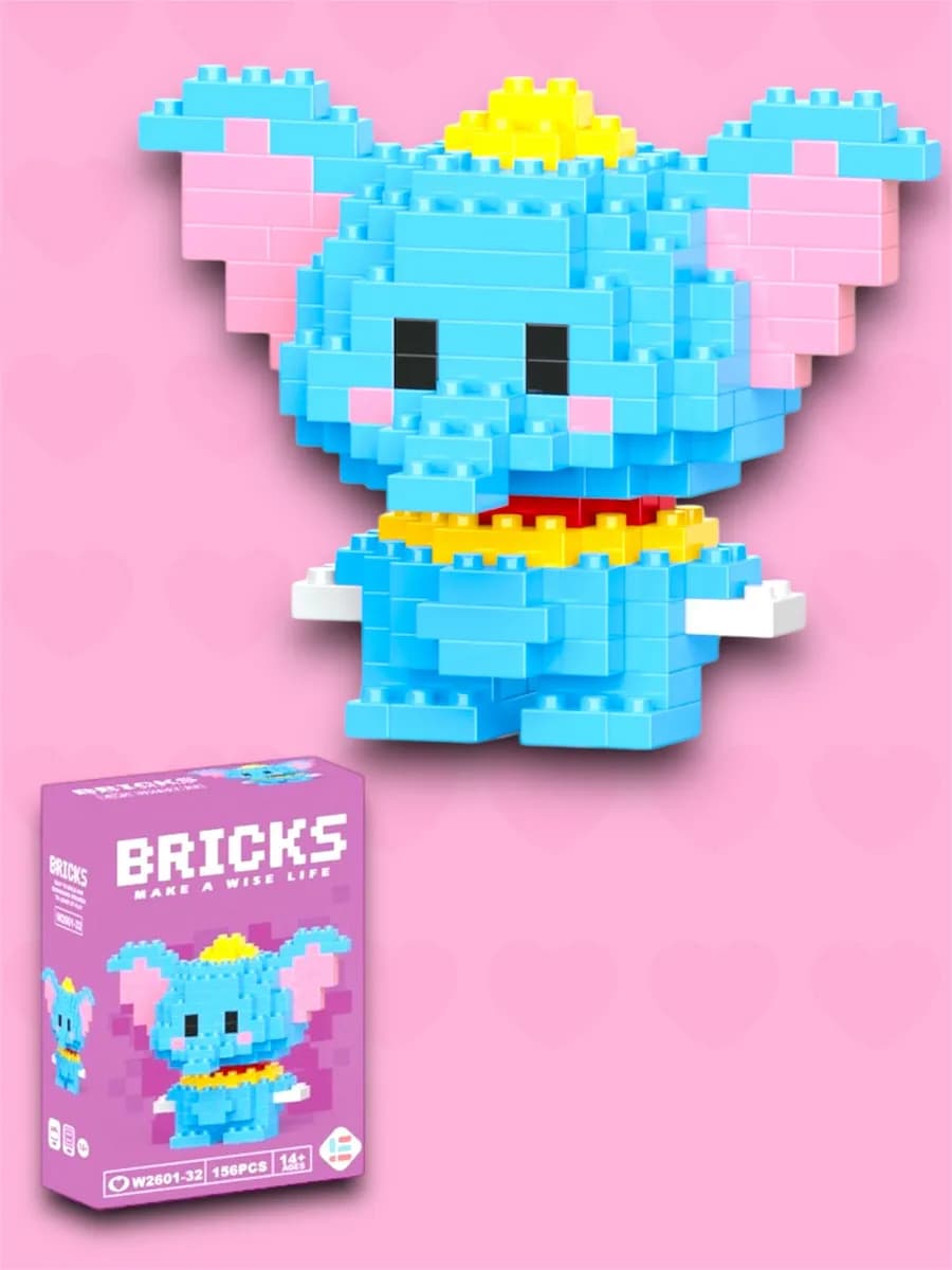 Конструктор миниблок 3D фигурка слон пластиковый