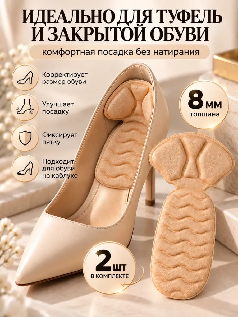 Вкладыши для обуви тканевые под пятку и задник бежевые 8мм