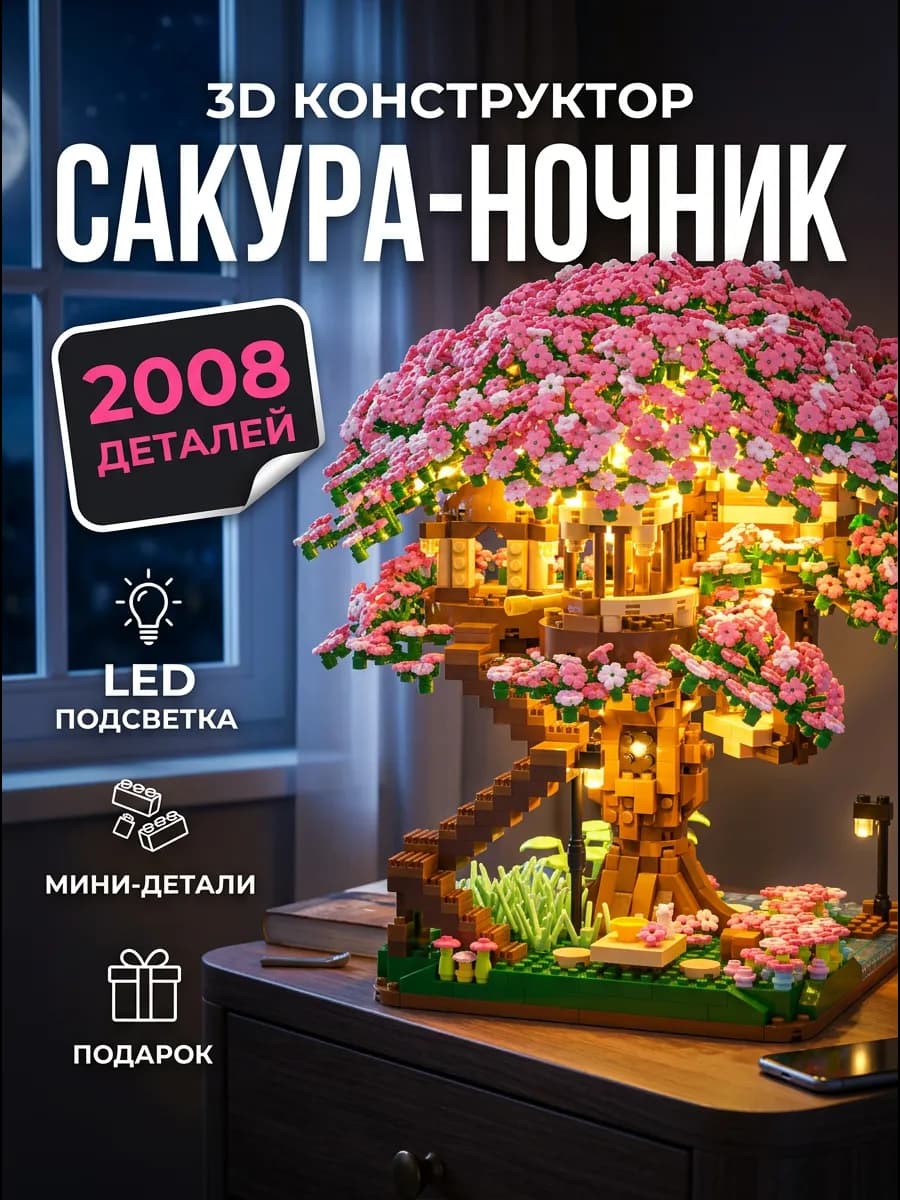 Конструктор лего цветы сакура с подсветкой
