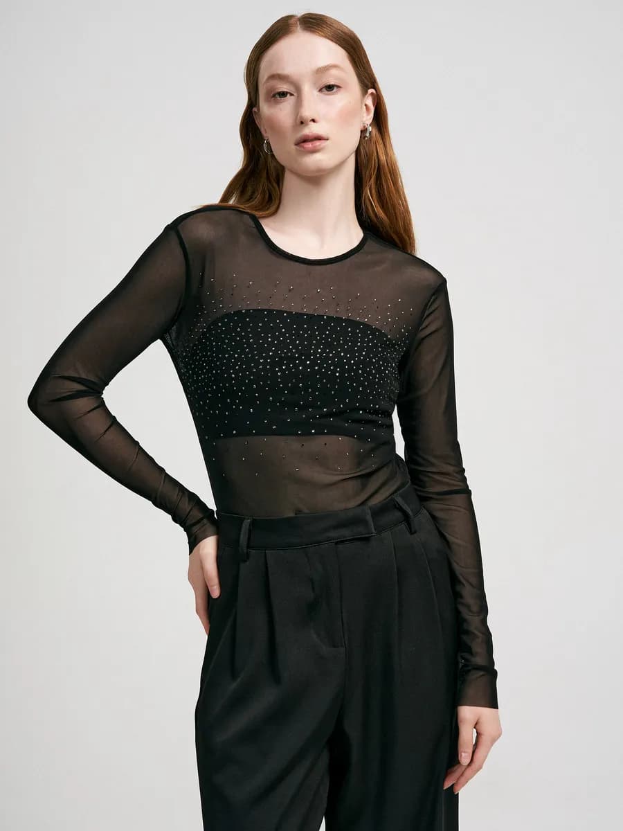 Полупрозрачное боди сетка со стразами - фото 1