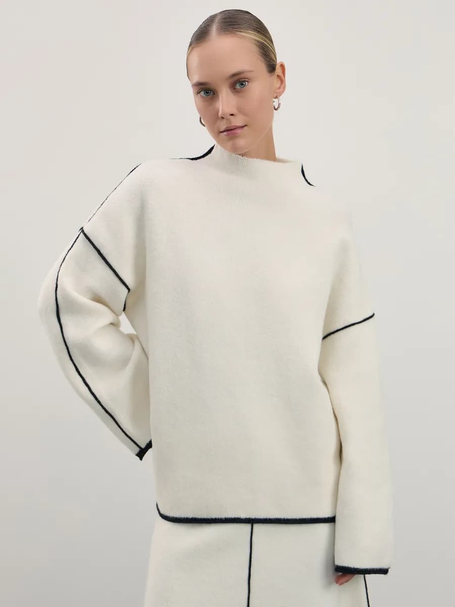 Джемпер оверсайз вязаный с горлом стойкой с шерстью - фото 1