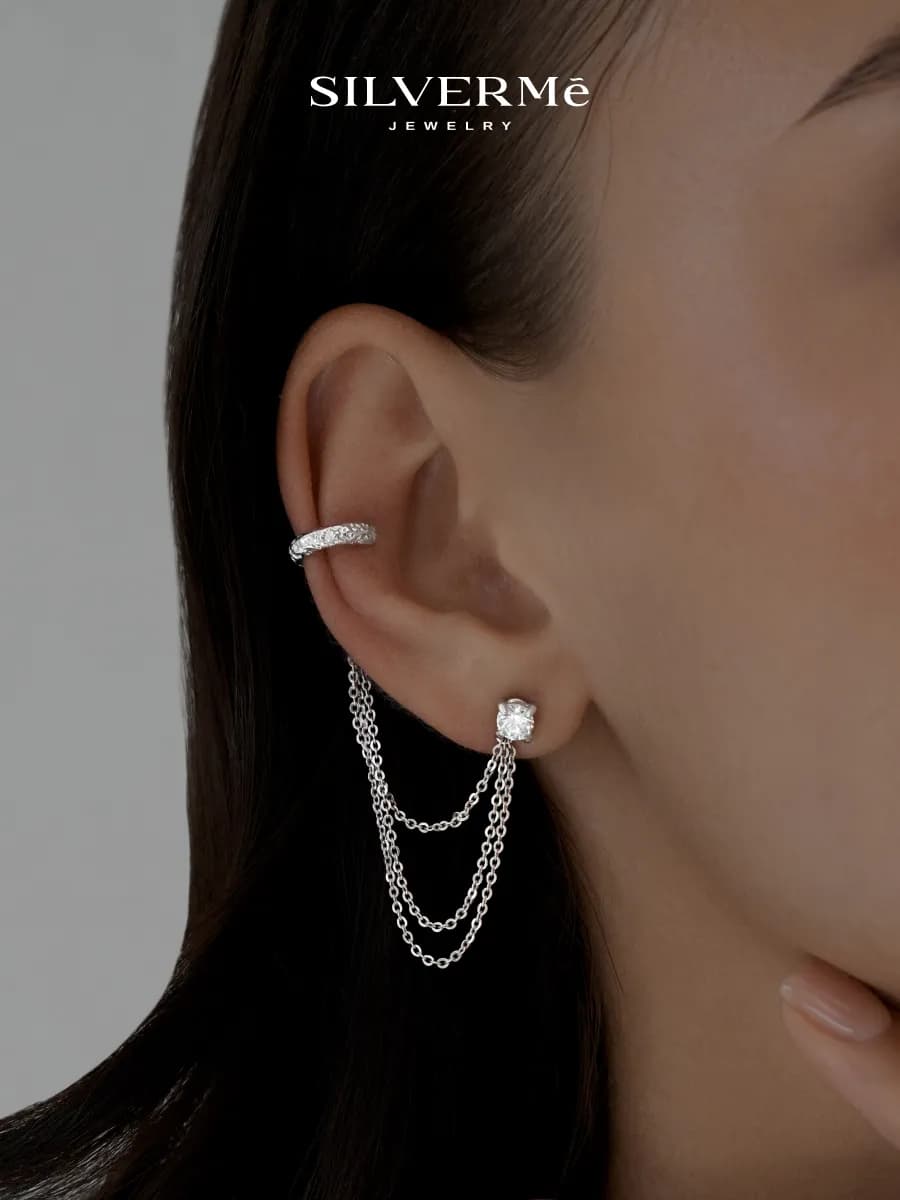 Кафф серебряный с цепочкой серебро 925