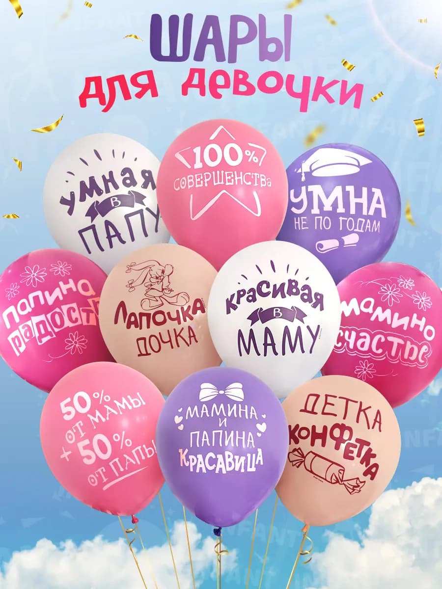 Шары с Днем рождения доченька 10 шт