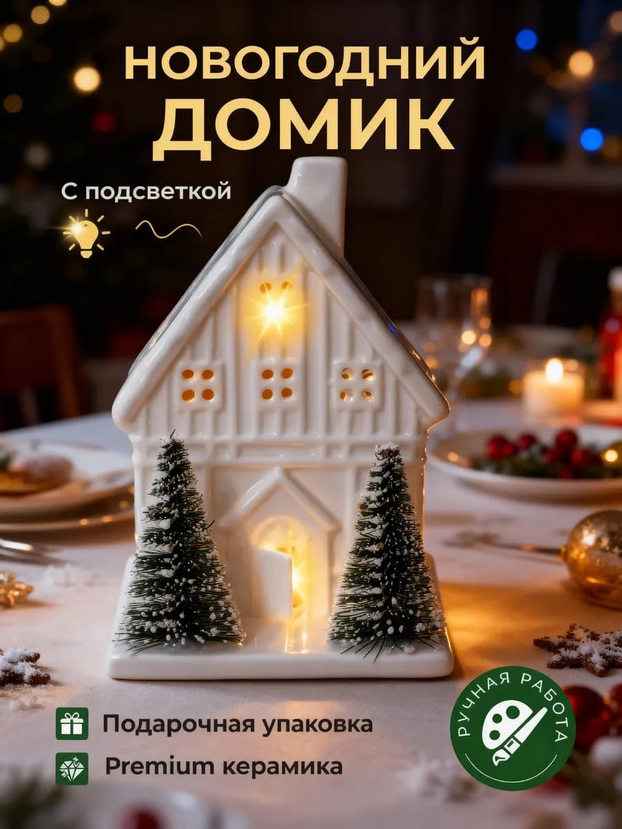 Новогоднее украшение дом с елями - фото 1