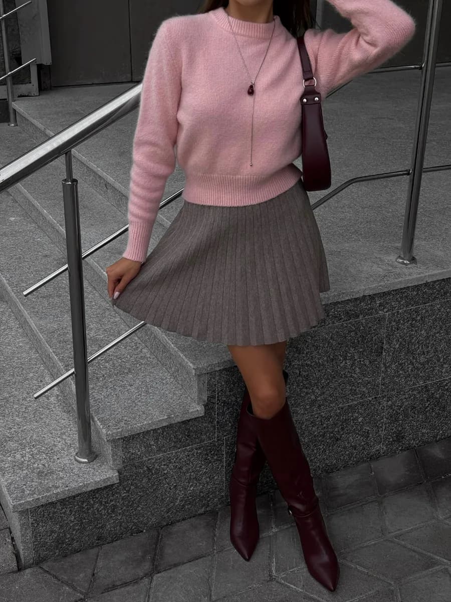 Юбка мини трикотажная плиссе - фото 1