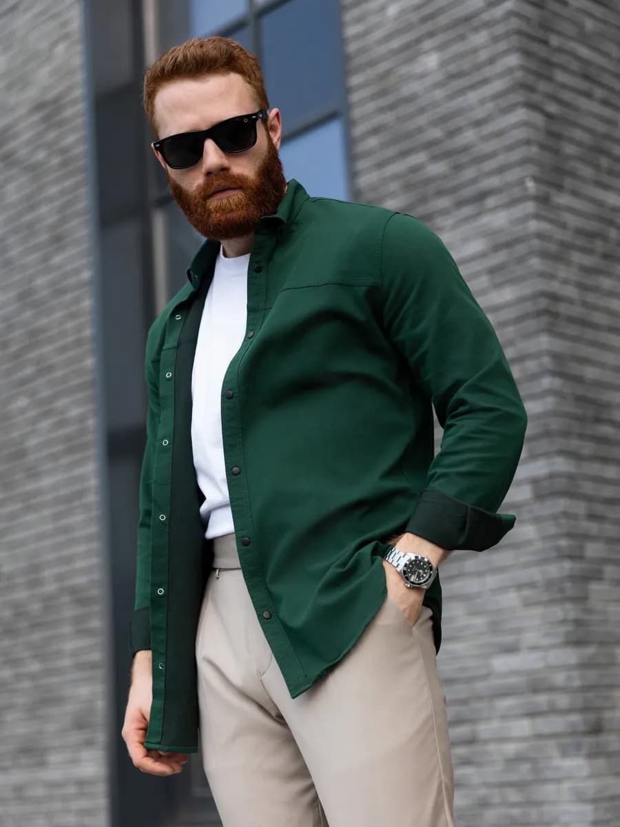 Рубашка приталенная с длинным рукавом