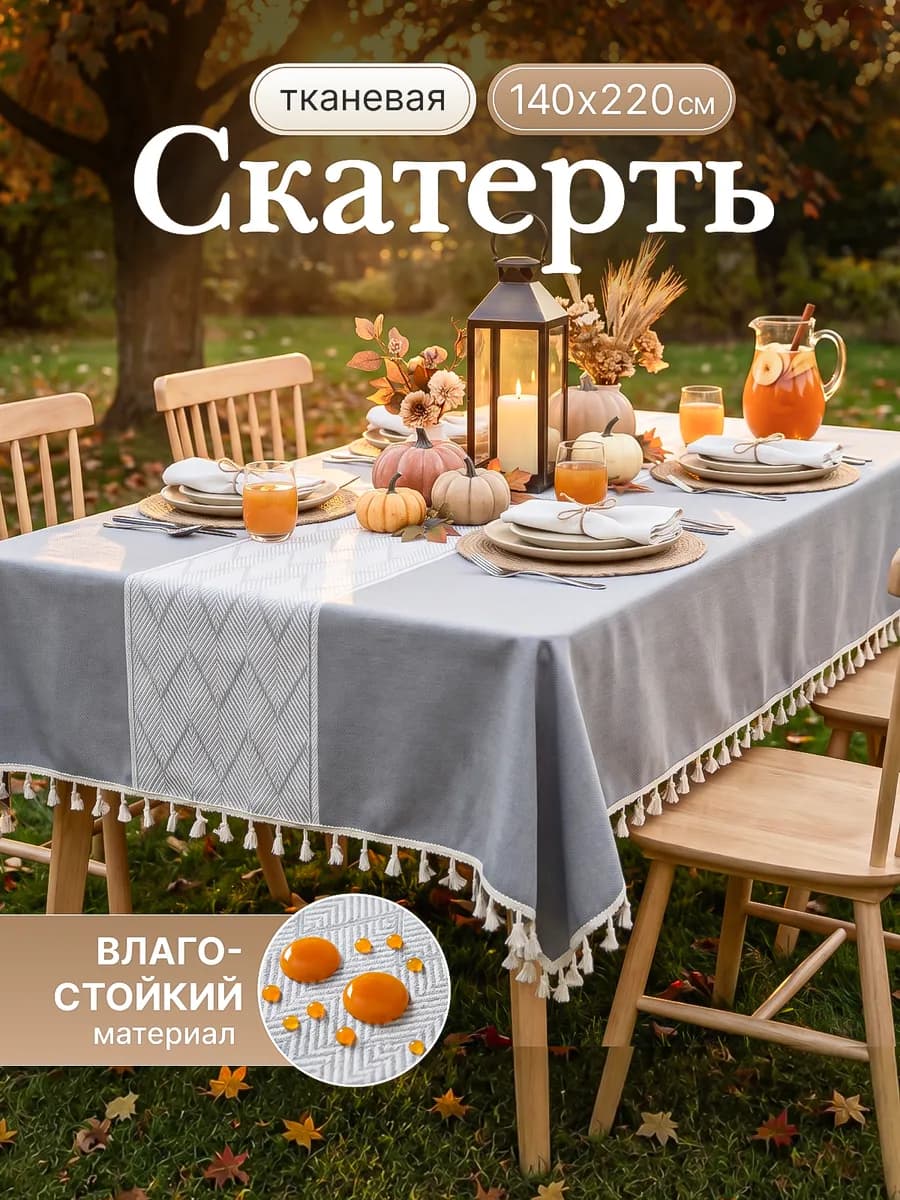Скатерть тканевая водоотталкивающая на стол 140х220см