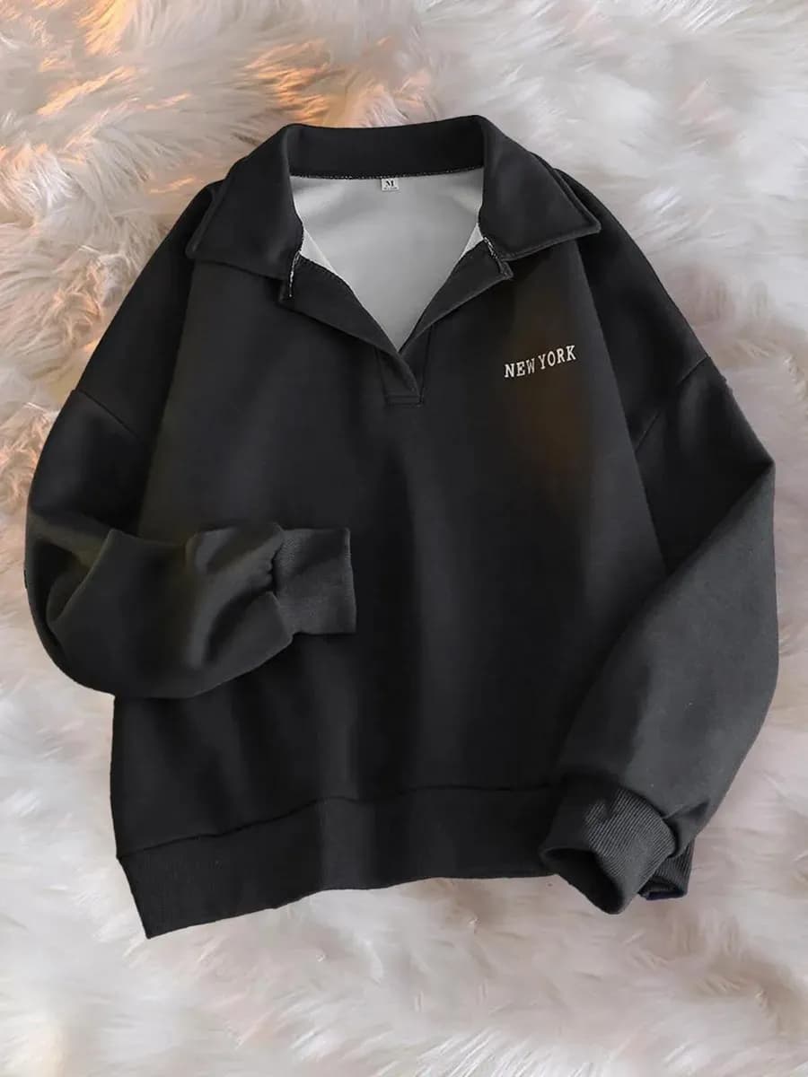 Свитшот оверсайз хлопок Y2K Теплая кофта поло удлиненная