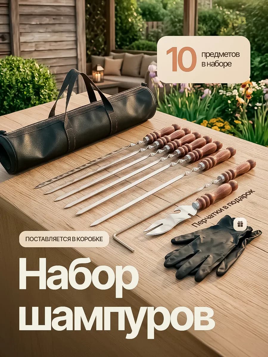 Шампура с деревянной ручкой подарочный набор