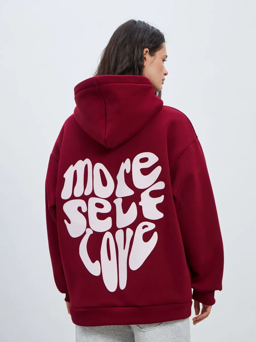 Худи оверсайз теплое с начесом и принтом на спине y2k