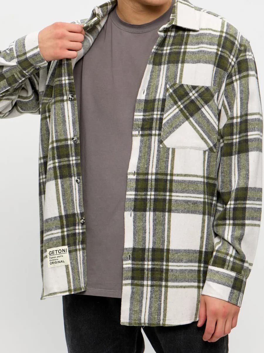 Рубашка в клетку с длинным рукавом - фото 1