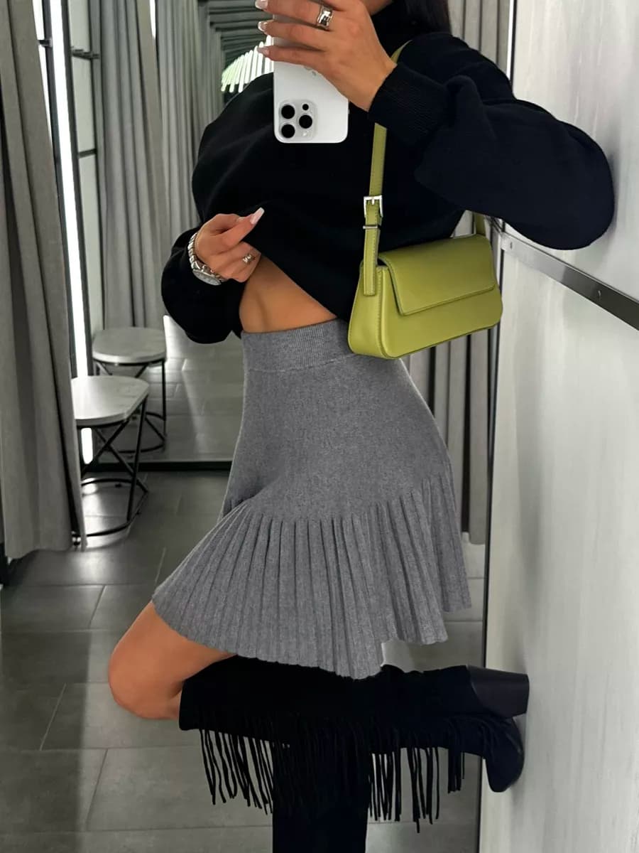 Юбка мини плиссе теплая