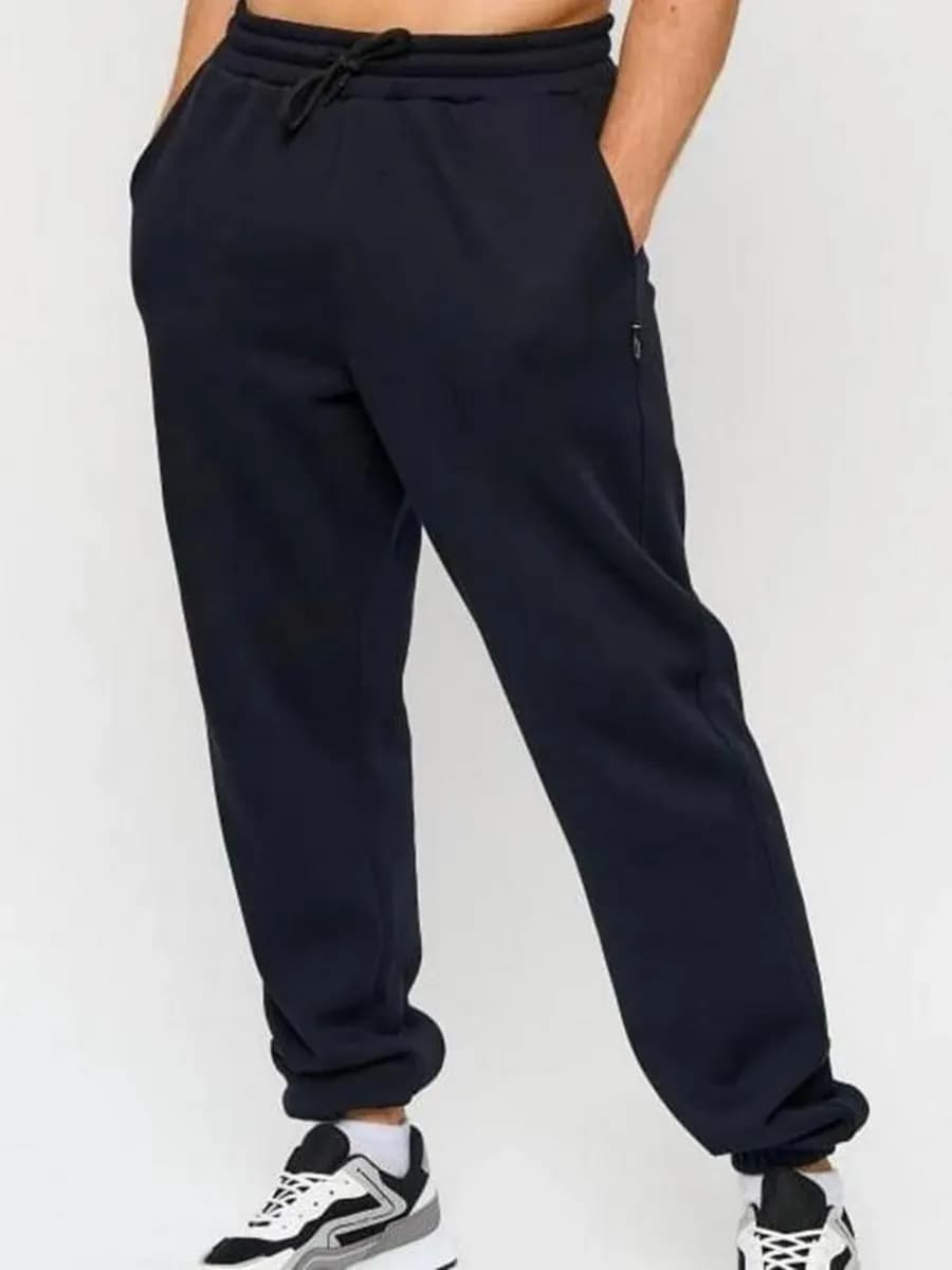 Штаны спортивные мужские черные на флисе теплые