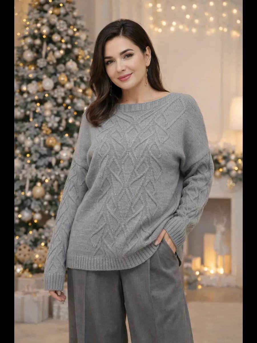 Джемпер вязаный из шерсти теплый оверсайз