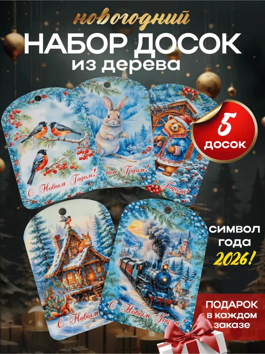 Доски разделочные набор из 5 штук Подарок на новый год