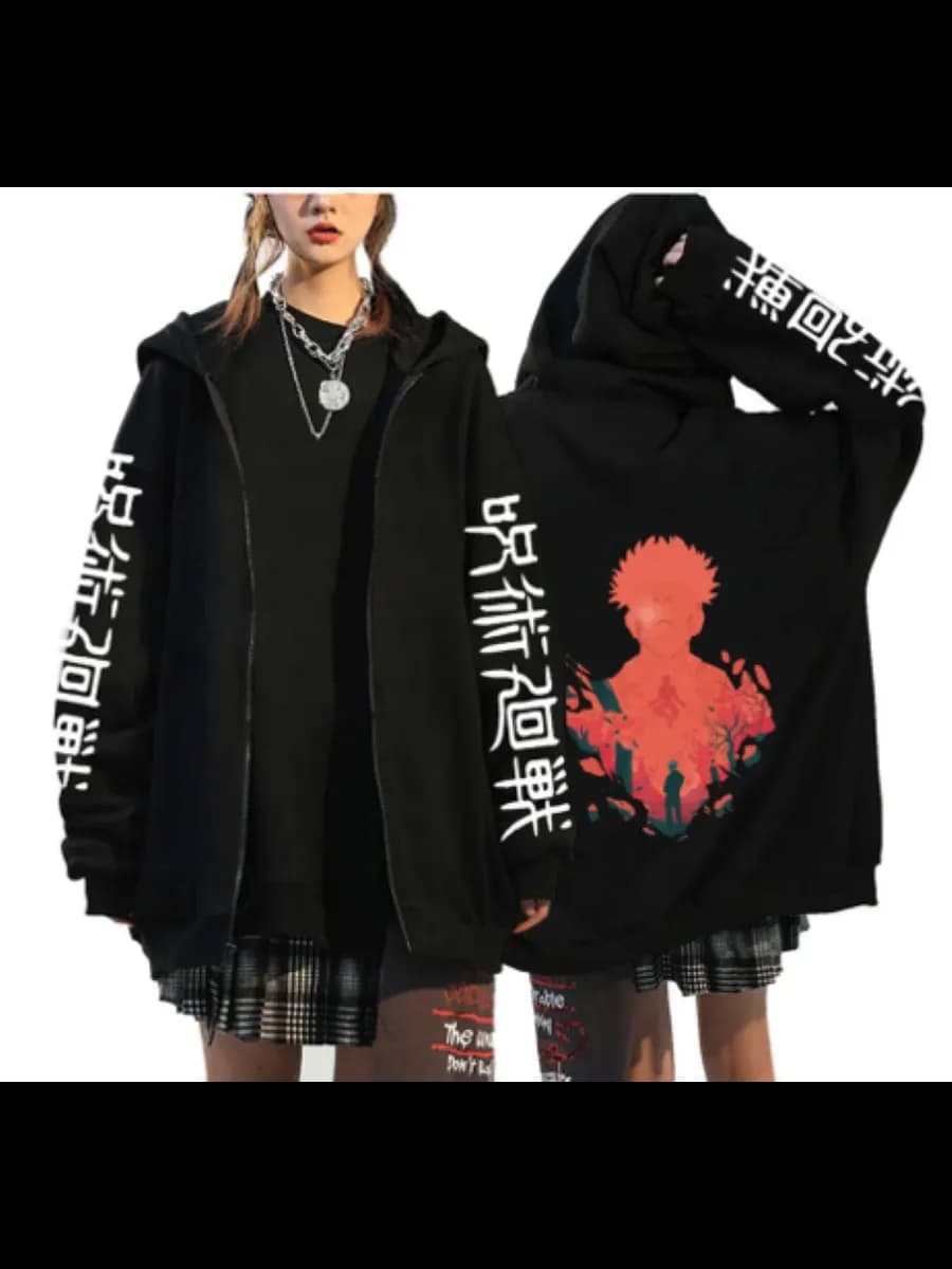 Худи оверсайз на молнии с принтом аниме - фото 1