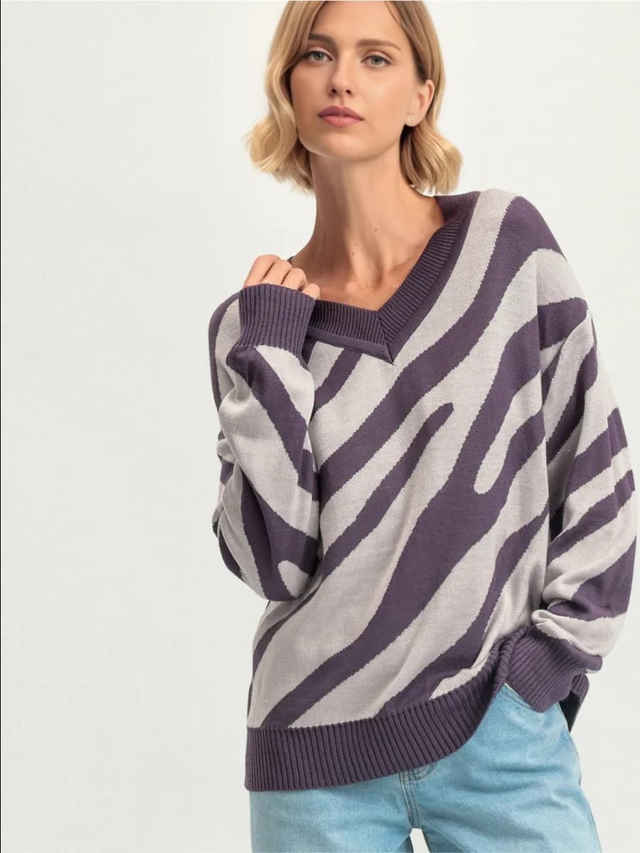 Джемпер удлиненный зимний оверсайз зебра