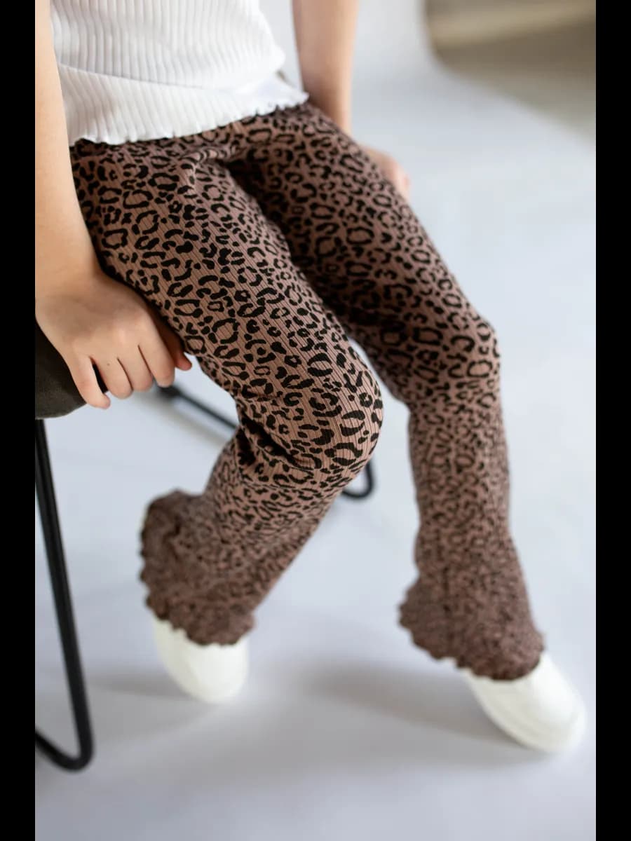 Лосины леггинсы клеш леопардовые для девочек в рубчик тонкие - фото 1