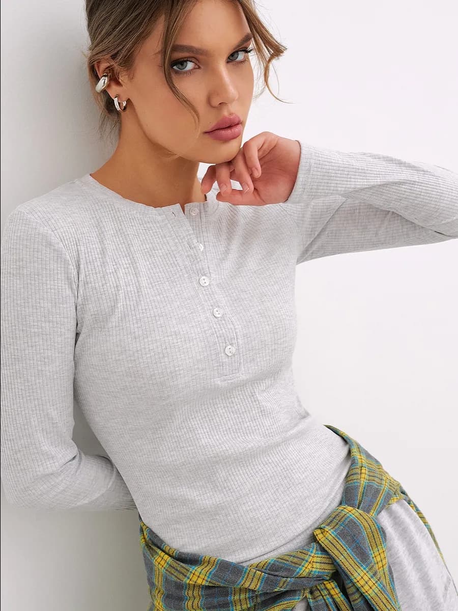 Лонгслив поло облегающий в рубчик