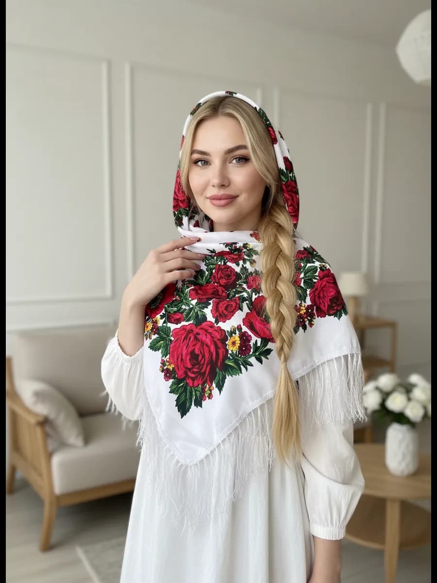 Платок маленький с цветами на шею