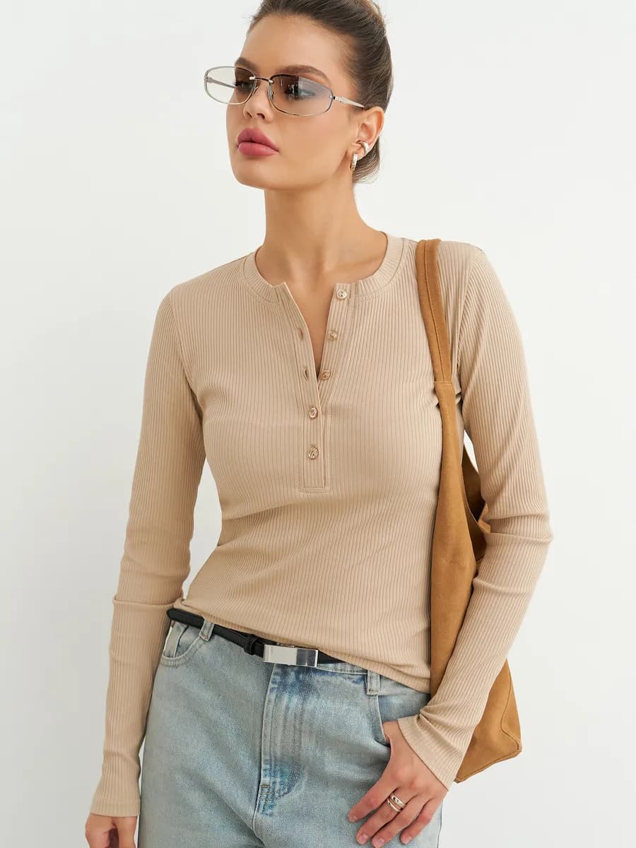 Лонгслив кофта школьная поло облегающий в рубчик