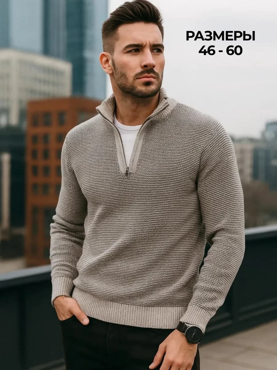 Свитер вязаный с горлом на молнии джемпер