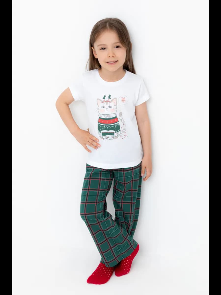 Новогодняя пижама для девочки со штанами и футболкой