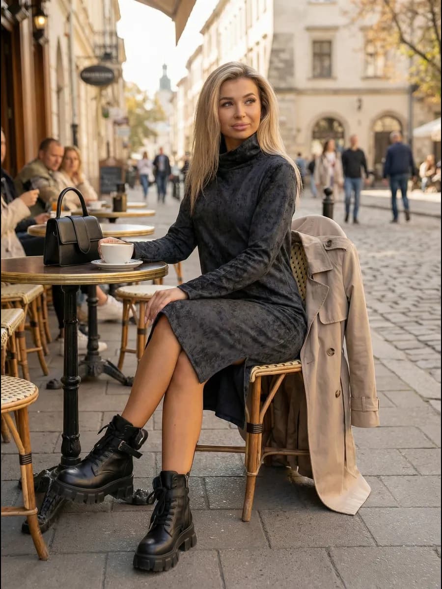 Платье теплое демисезонное футер с высоким горлом