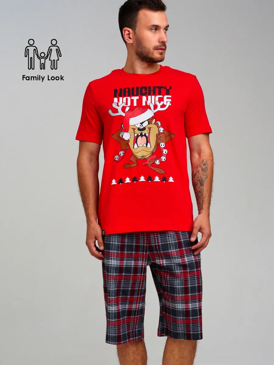 Пижама в клетку новогодняя футболка, шорты фланелевые