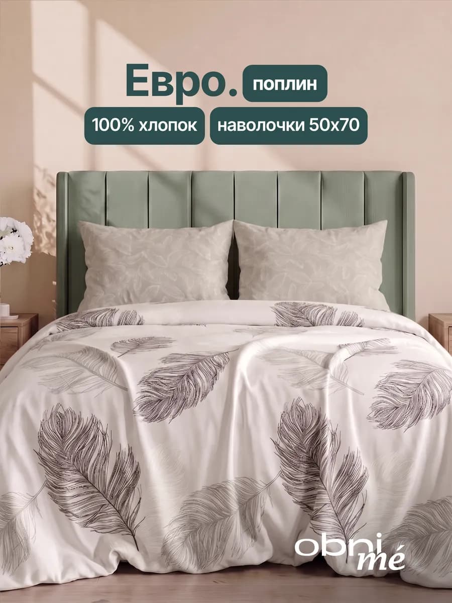 Постельное белье Евро поплин 50х70