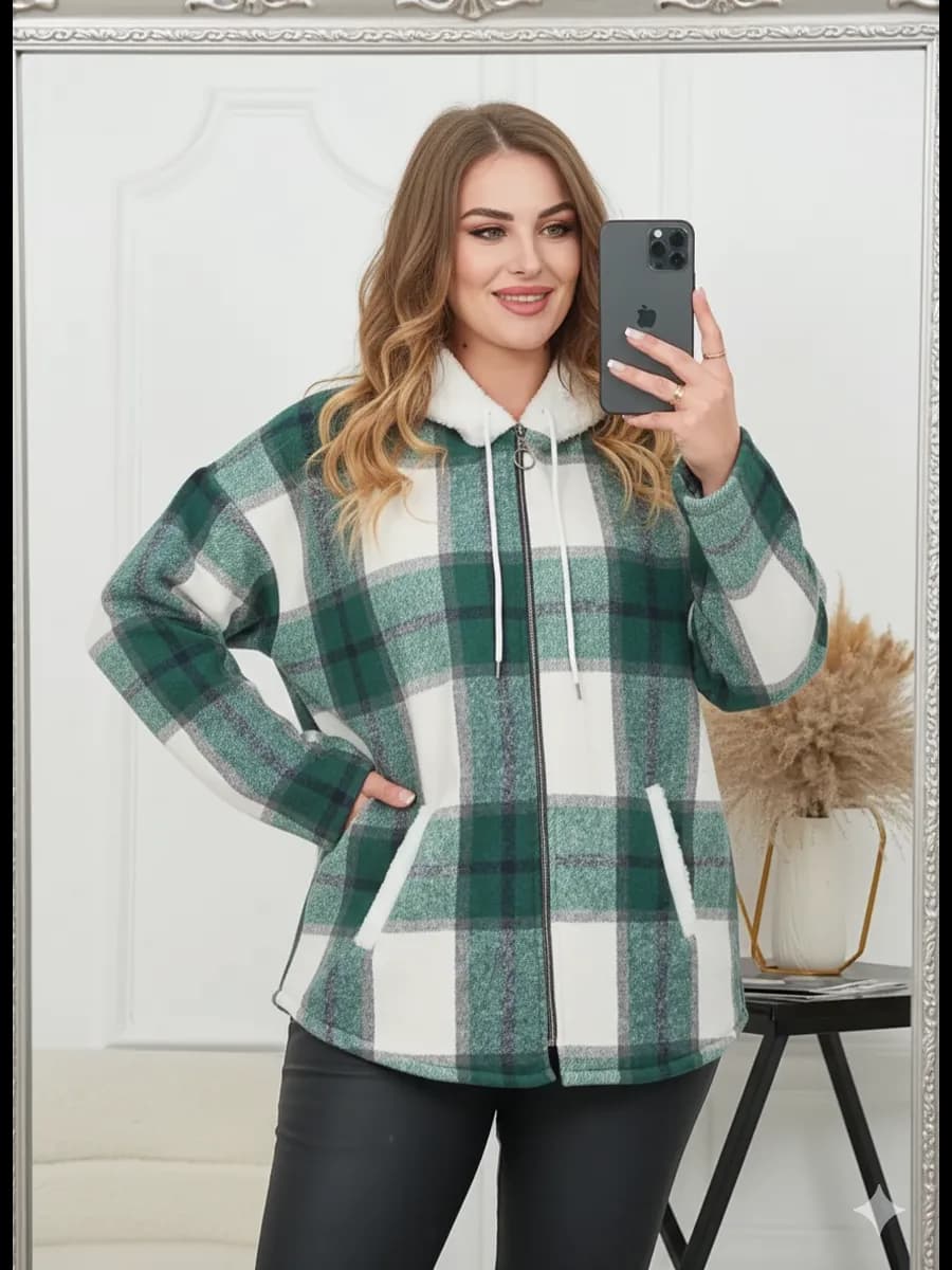 Рубашка утепленная в клетку оверсайз с мехом