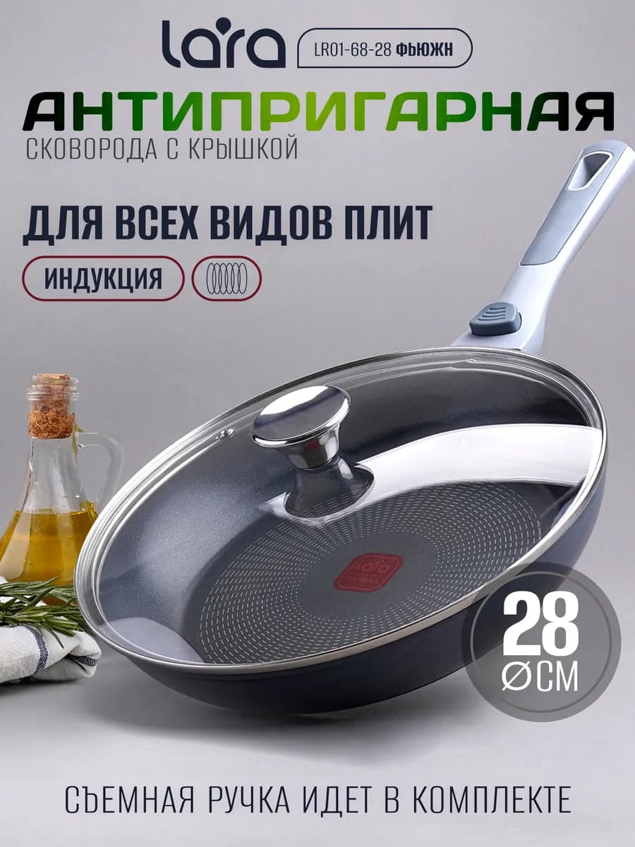 Сковорода антипригарная с крышкой 28 см LR01-68-28 Фьюжн
