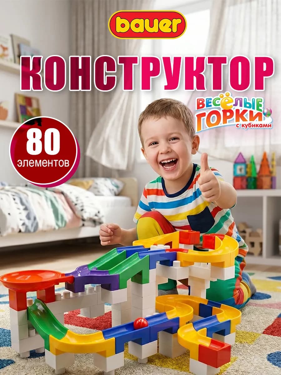 Конструктор Веселые горки с кубиками 80 деталей