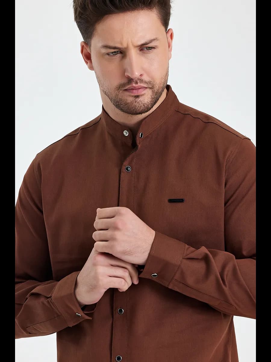 Рубашка хлопок с воротником-стойкой