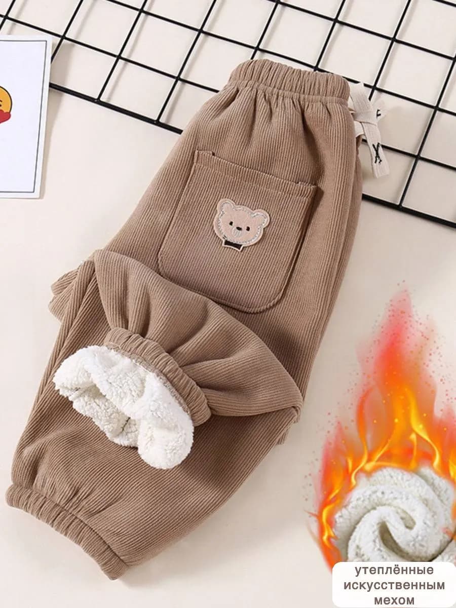 Штаны вельветовые детские утеплённые с начёсом - фото 1